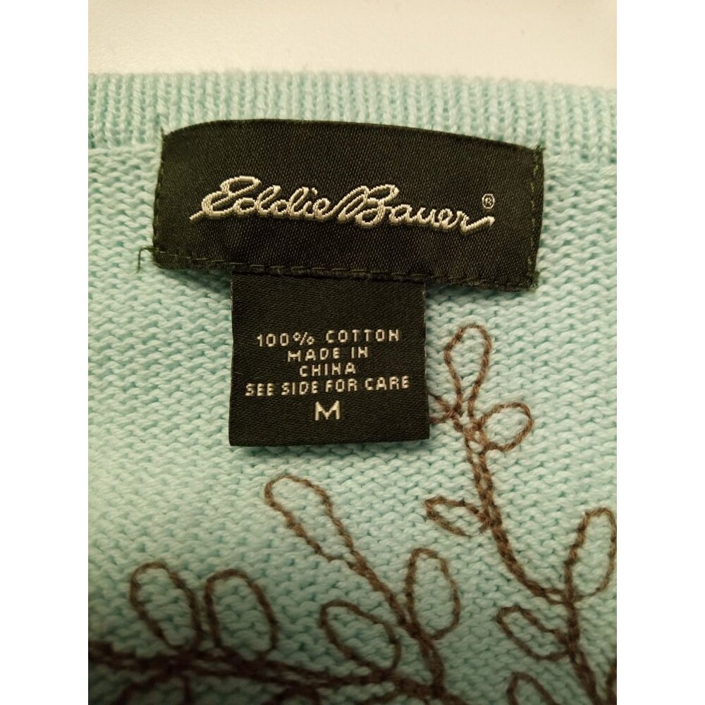 Eddie Bauer Blue Brown Floral Cardigan Size Medium - Picture 5 of 5